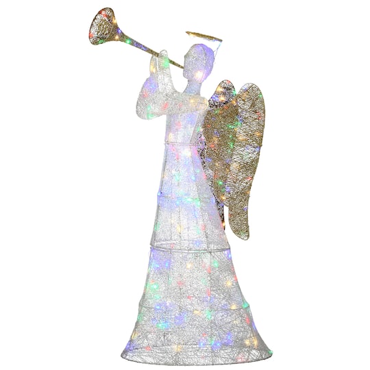 60'' Trumpeting White Angel with Multicolor LED Lights Decoration